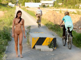 Girls going for a walk with no access to her clothes ...
